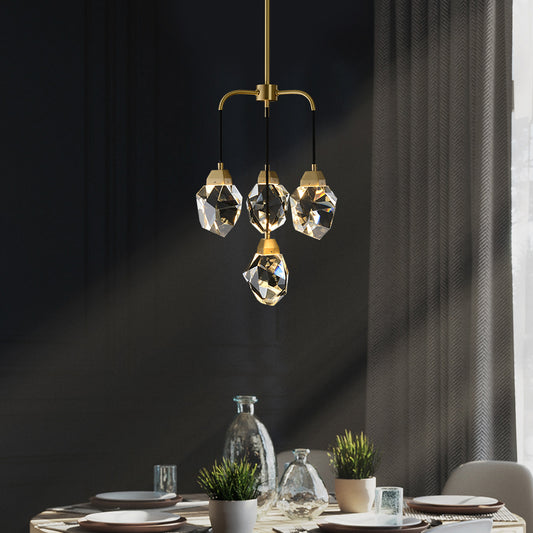Gemma 4-Light Chandelier - Copper Finish, Clear Crystal, Brass Frame, G9 Base