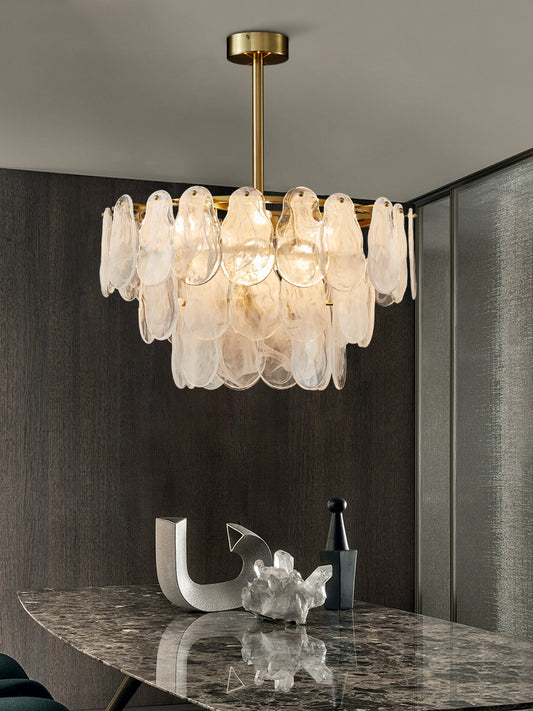 Nuvola 6-Light Round Chandelier - Brushed Gold Finish, Opal Artistic Glass, Iron Frame, G9 Base