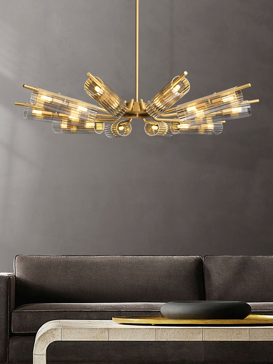 Venus 12-Light Chandelier - Brass Finish, Clear Artistic Glass, Iron Frame, G9 Base