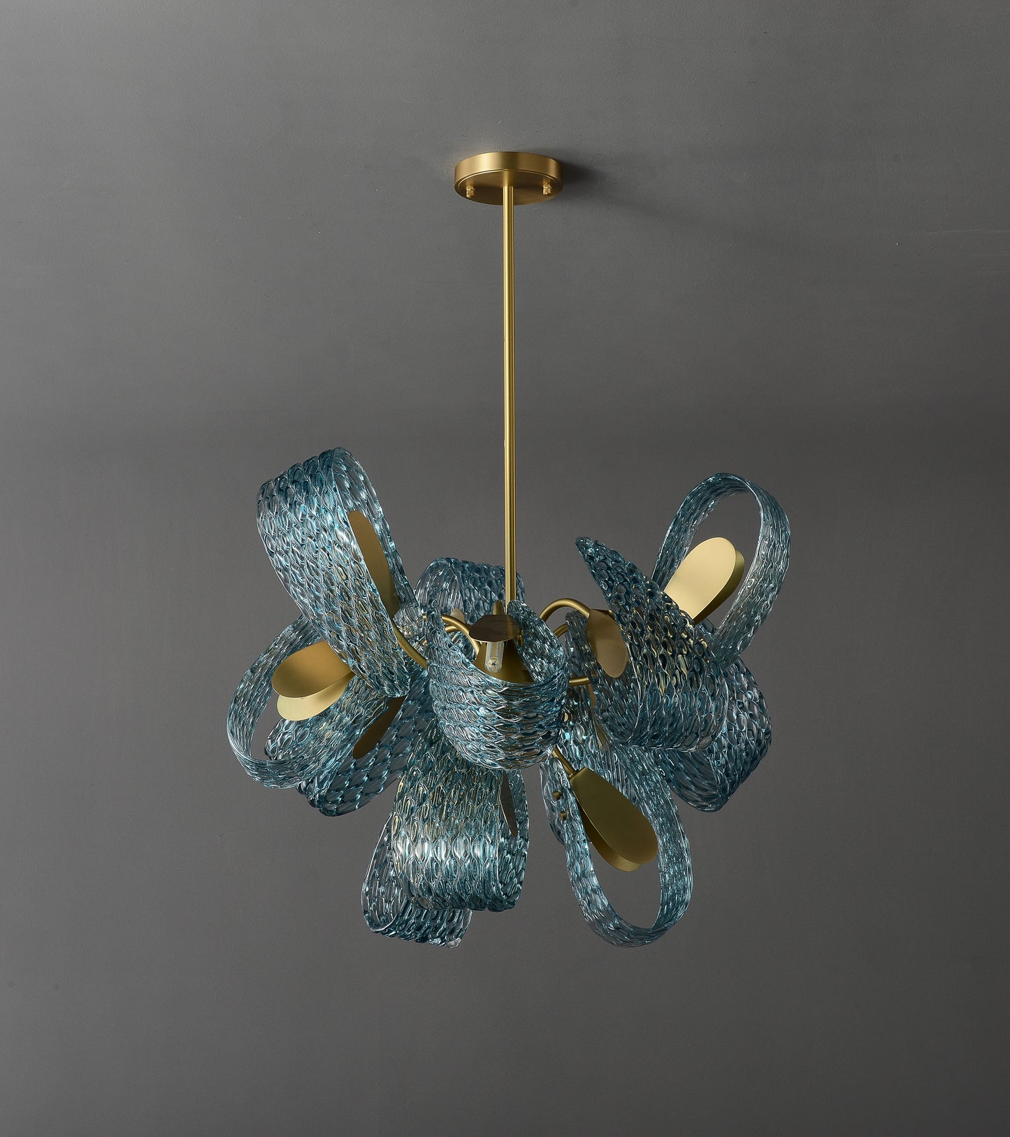Aquaflow 12-Light Chandelier - Brass Finish, Aqua Glass, Brass Frame, G9 Base