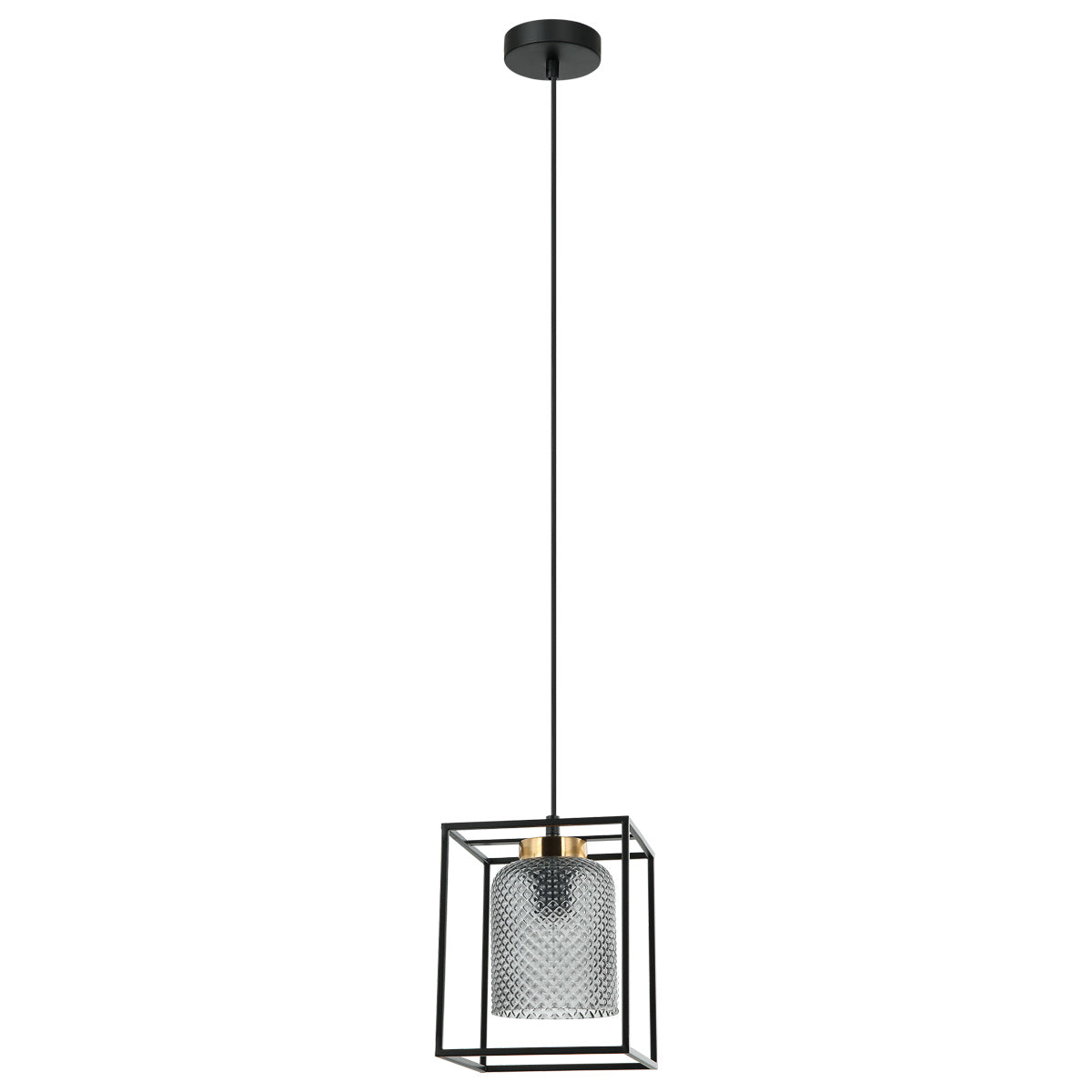Carlos Single-Light Pendant - Black Finish, Smoke Glass, Metal Frame, E27 Base