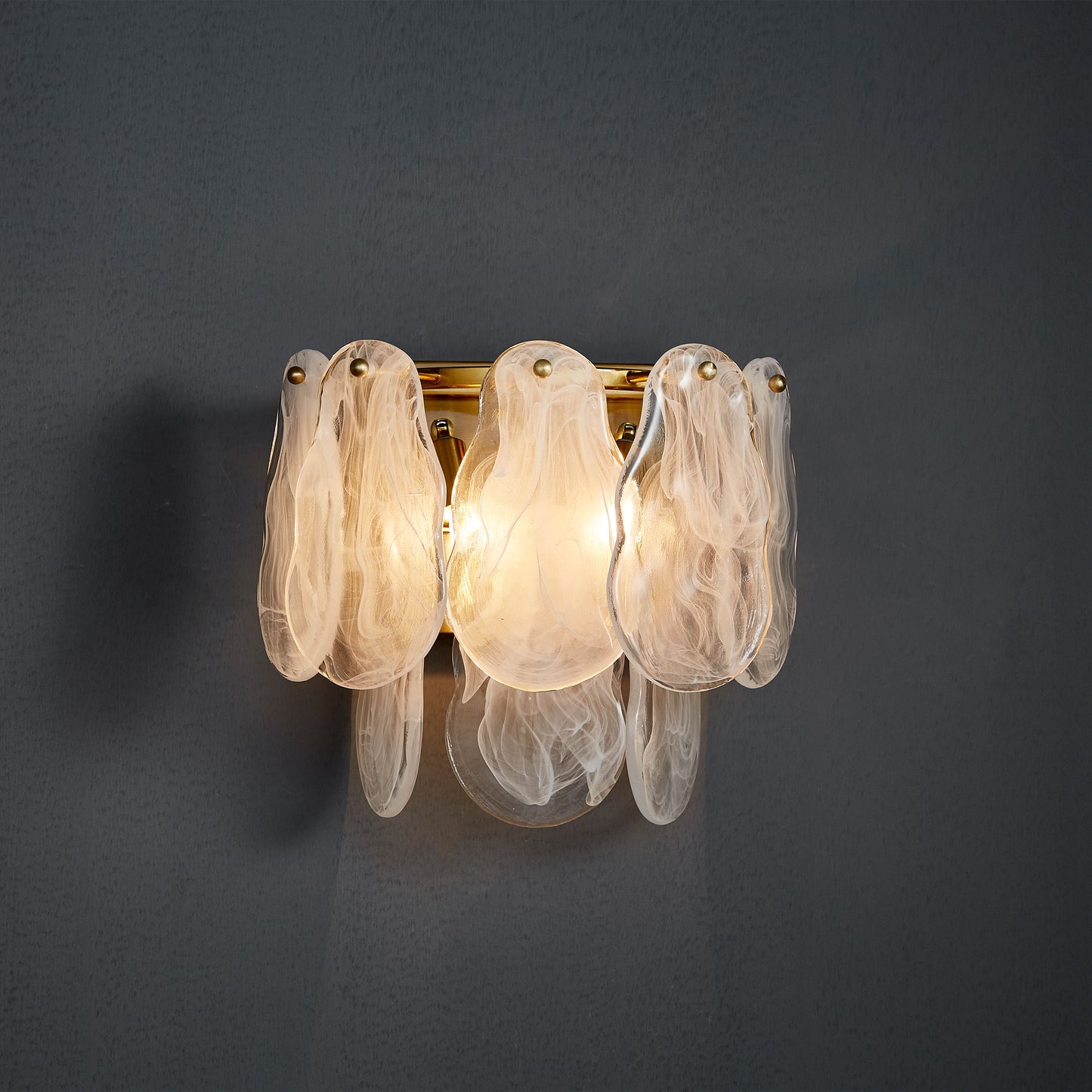 Nuvola Single-Light Wall Light - Brushed Gold Finish, Opal Artistic Glass, Iron Frame, G9 Base