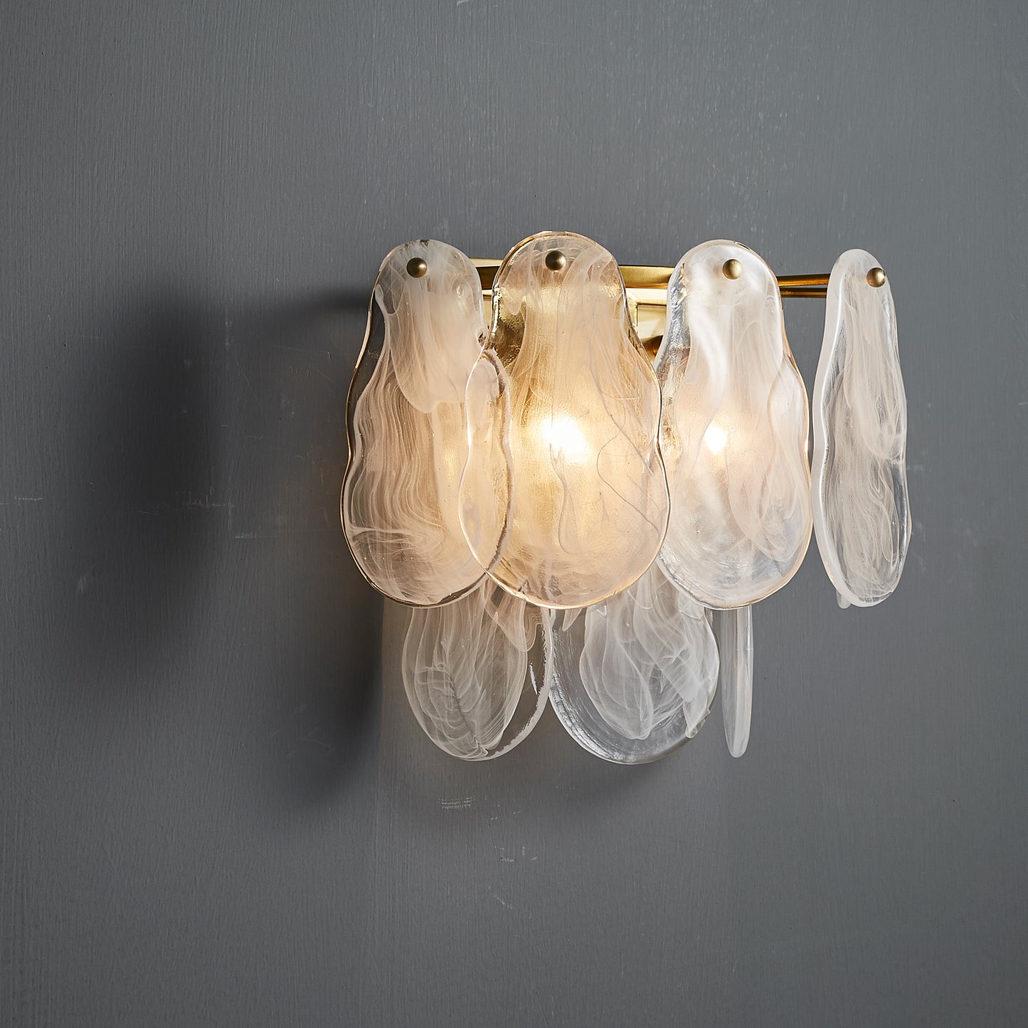 Nuvola Single-Light Wall Light - Brushed Gold Finish, Opal Artistic Glass, Iron Frame, G9 Base