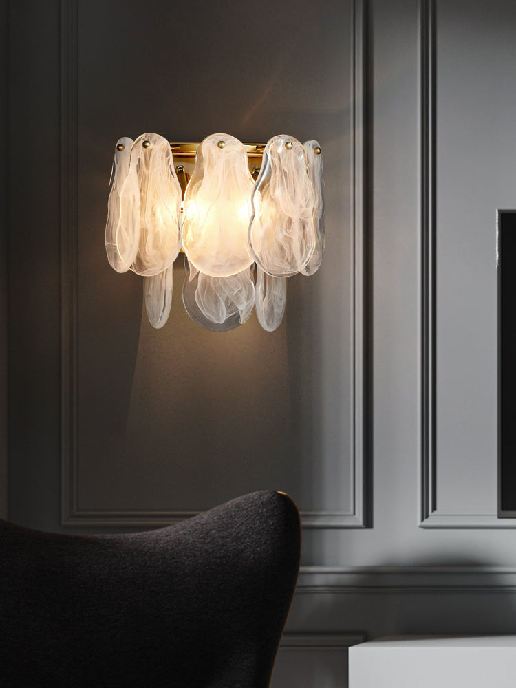 Nuvola Single-Light Wall Light - Brushed Gold Finish, Opal Artistic Glass, Iron Frame, G9 Base