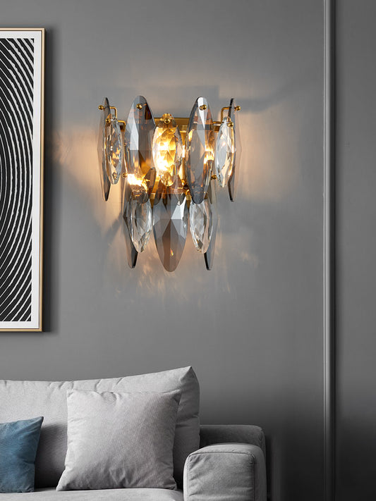 Decolo 2-Light Wall Light - Gold Finish, Smoke and Clear Crystal, Iron Frame, G9 Base