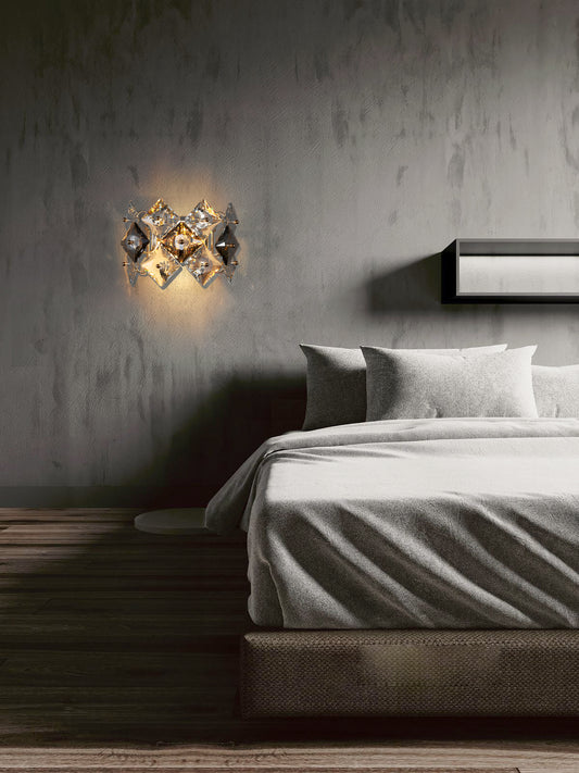 Garland 2-Light Wall Light - Gold Finish, Smoke and Clear Crystal, Iron Frame, G9 Base