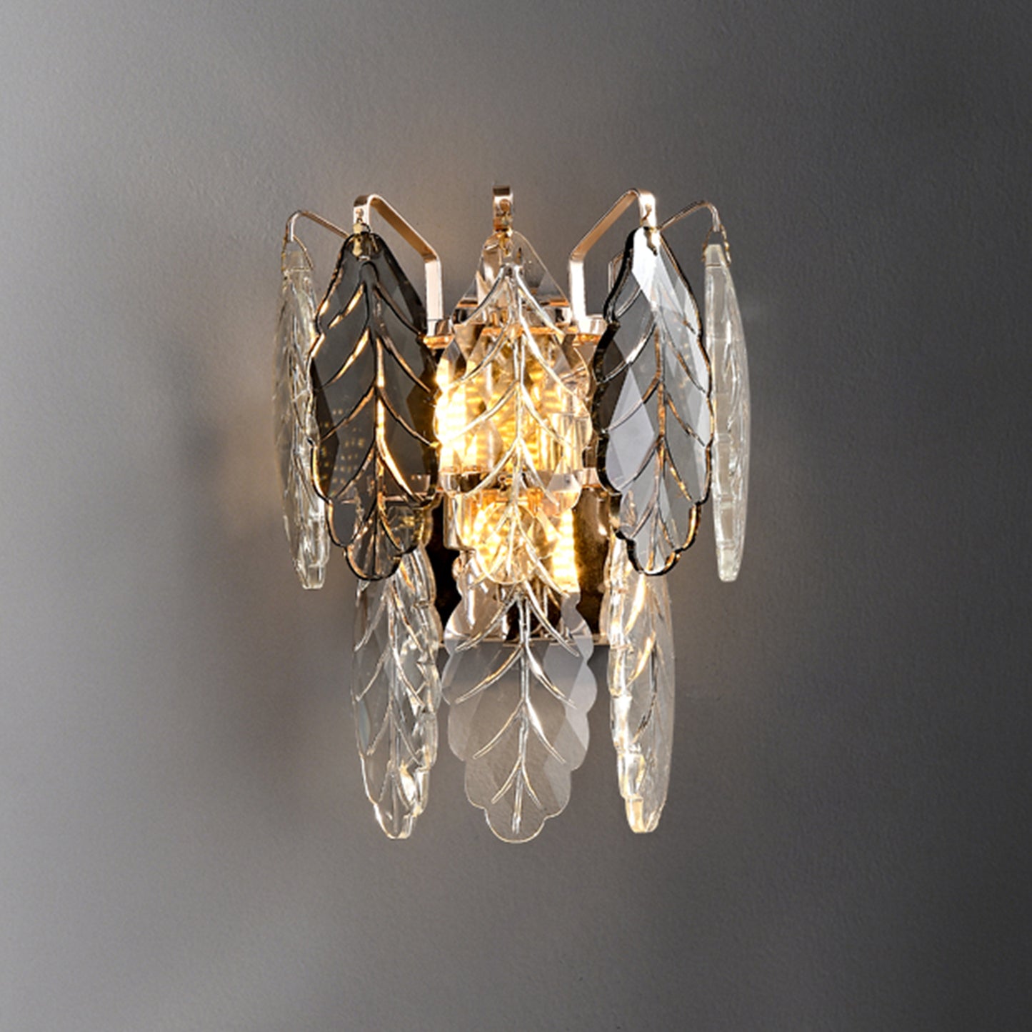 Veil 2-Light Wall Light - Gold Finish, Smoke and Clear Crystal, Iron Frame, G9 Base