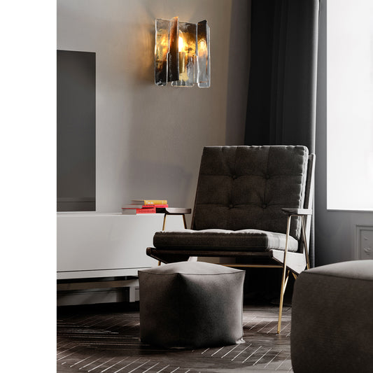 Vetro-Fuso Single-Light Wall Light - Brass Finish, Artistic Glass, Brass Frame, E14 Base