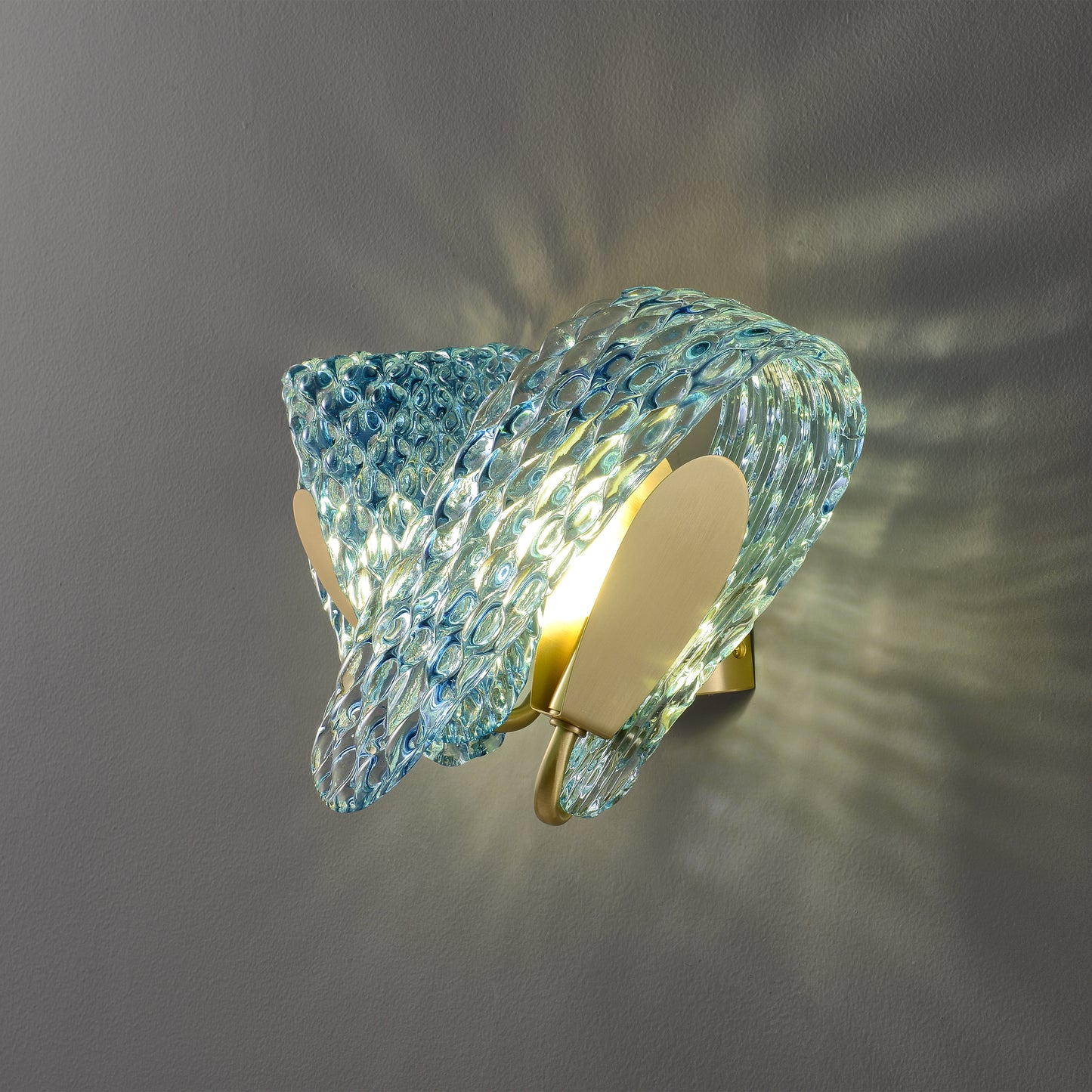Aquaflow 2-Light Wall Light - Brass Finish, Aqua Glass, Brass Frame, G9 Base