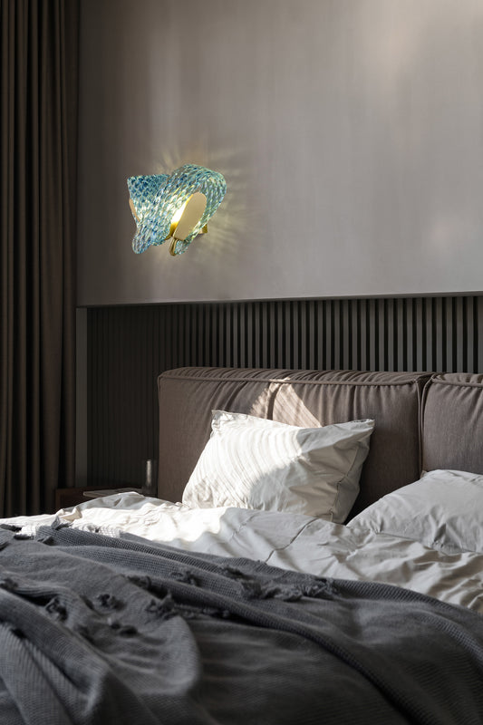 Aquaflow 2-Light Wall Light - Brass Finish, Aqua Glass, Brass Frame, G9 Base