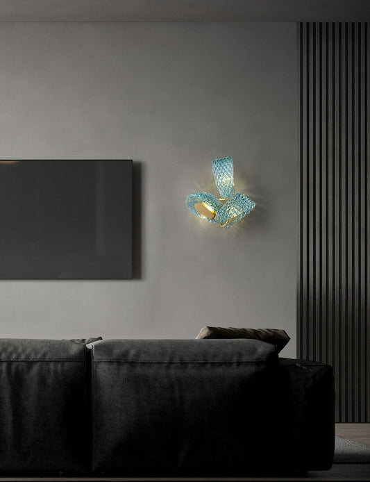Aquaflow 3-Light Wall Light - Brass Finish, Aqua Glass, Brass Frame, G9 Base