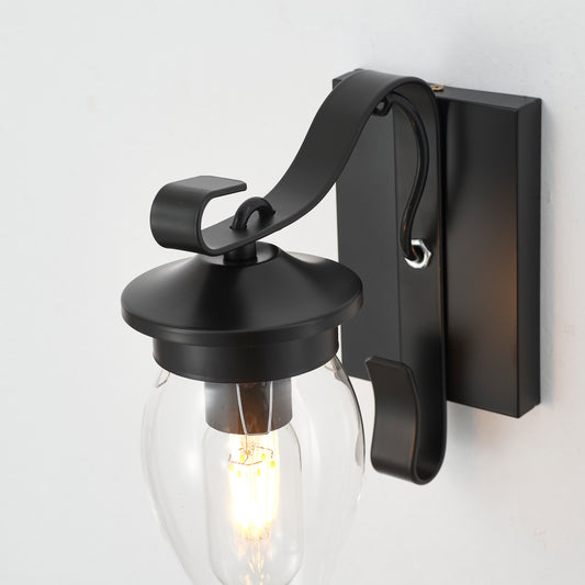 Lampara Single-Light Retro Wood Wall Light - Black Finish, Natural Wood Accents, E27 Base