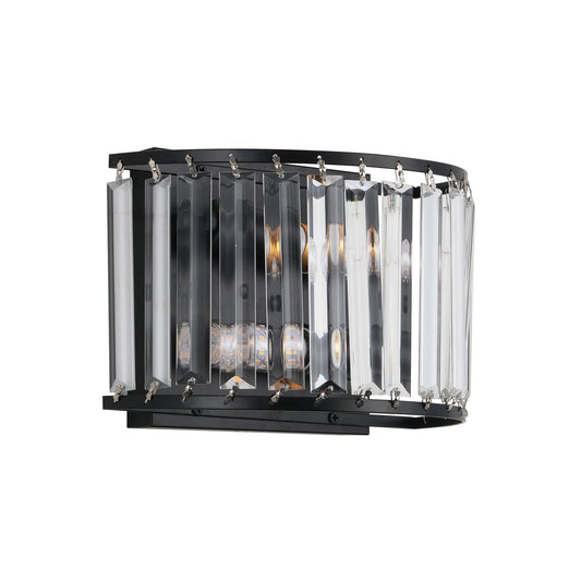Lunadas Single-Light Crystal Wall Light - Black Finish, Clear Crystal, Iron Frame, E27 Base