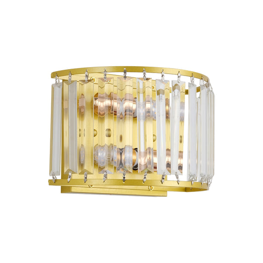 Lunadas Single-Light Crystal Wall Light - Gold Finish, Clear Crystal, Iron Frame, E27 Base