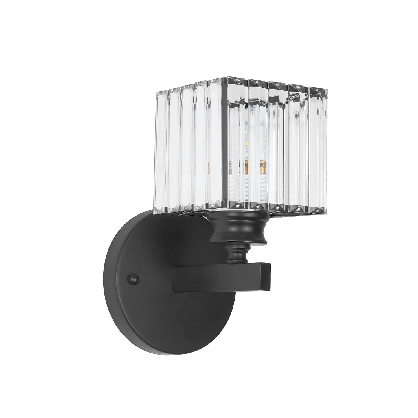 Fiestas Single-Light Crystal Wall Light - Black Finish, Clear Crystal, Iron Frame, E27 Base