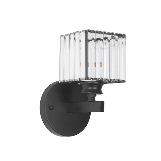 Fiestas Single-Light Crystal Wall Light - Black Finish, Clear Crystal, Iron Frame, E27 Base