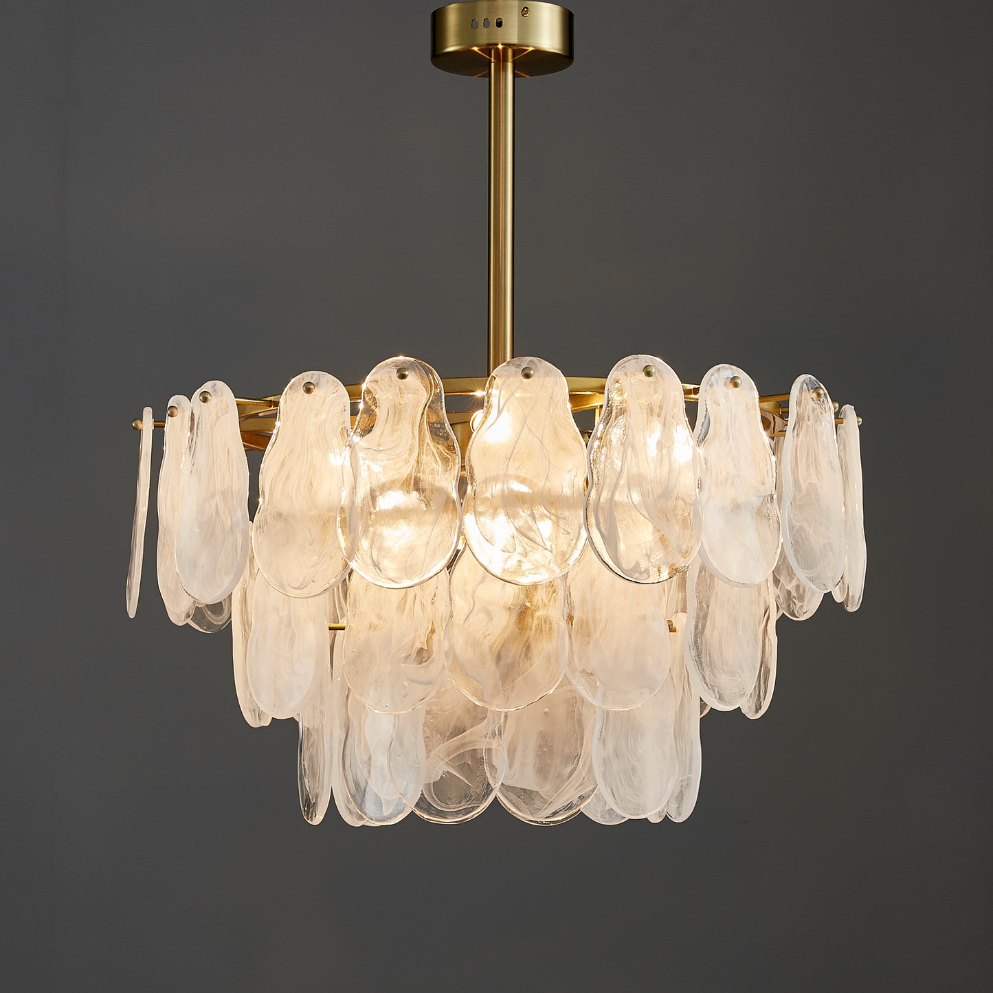 Nuvola 6-Light Round Chandelier - Brushed Gold Finish, Opal Artistic Glass, Iron Frame, G9 Base