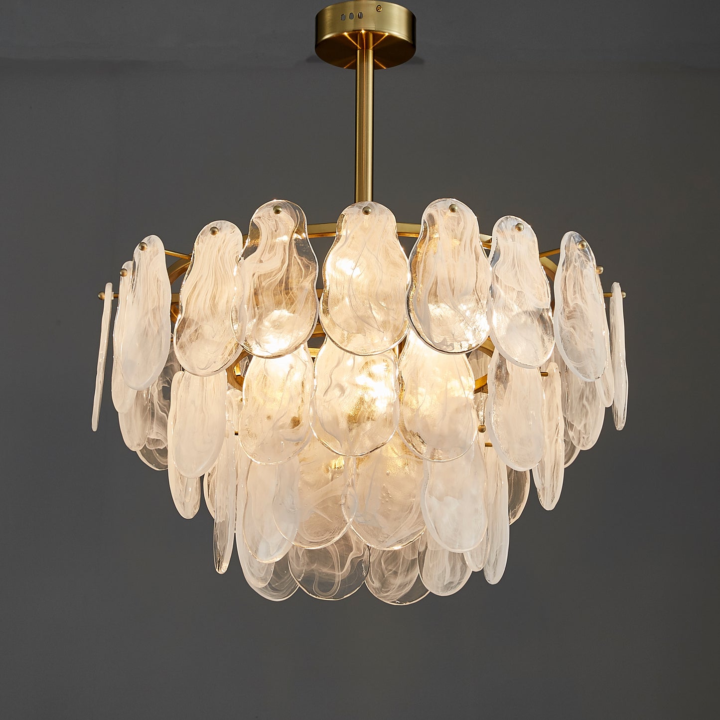 Nuvola 6-Light Round Chandelier - Brushed Gold Finish, Opal Artistic Glass, Iron Frame, G9 Base