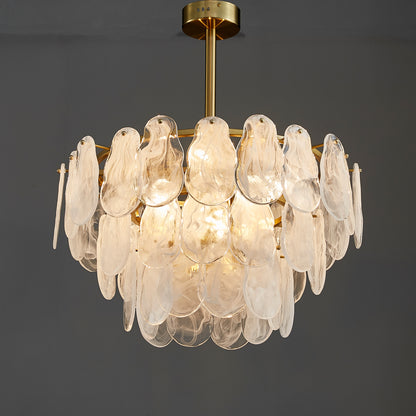Nuvola 6-Light Round Chandelier - Brushed Gold Finish, Opal Artistic Glass, Iron Frame, G9 Base