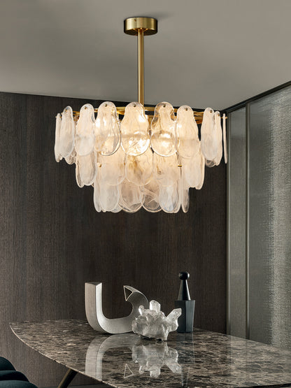 Nuvola 6-Light Round Chandelier - Brushed Gold Finish, Opal Artistic Glass, Iron Frame, G9 Base