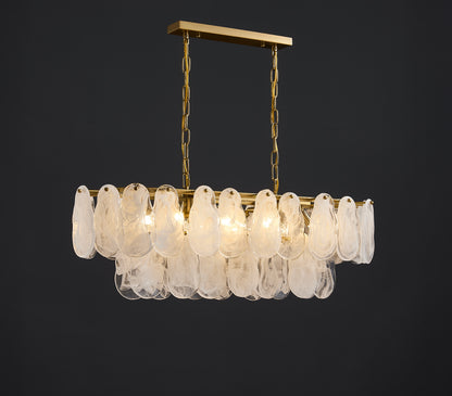 Nuvola 6-Light Oval Chandelier - Brushed Gold Finish, Opal Artistic Glass, Iron Frame, G9 Base