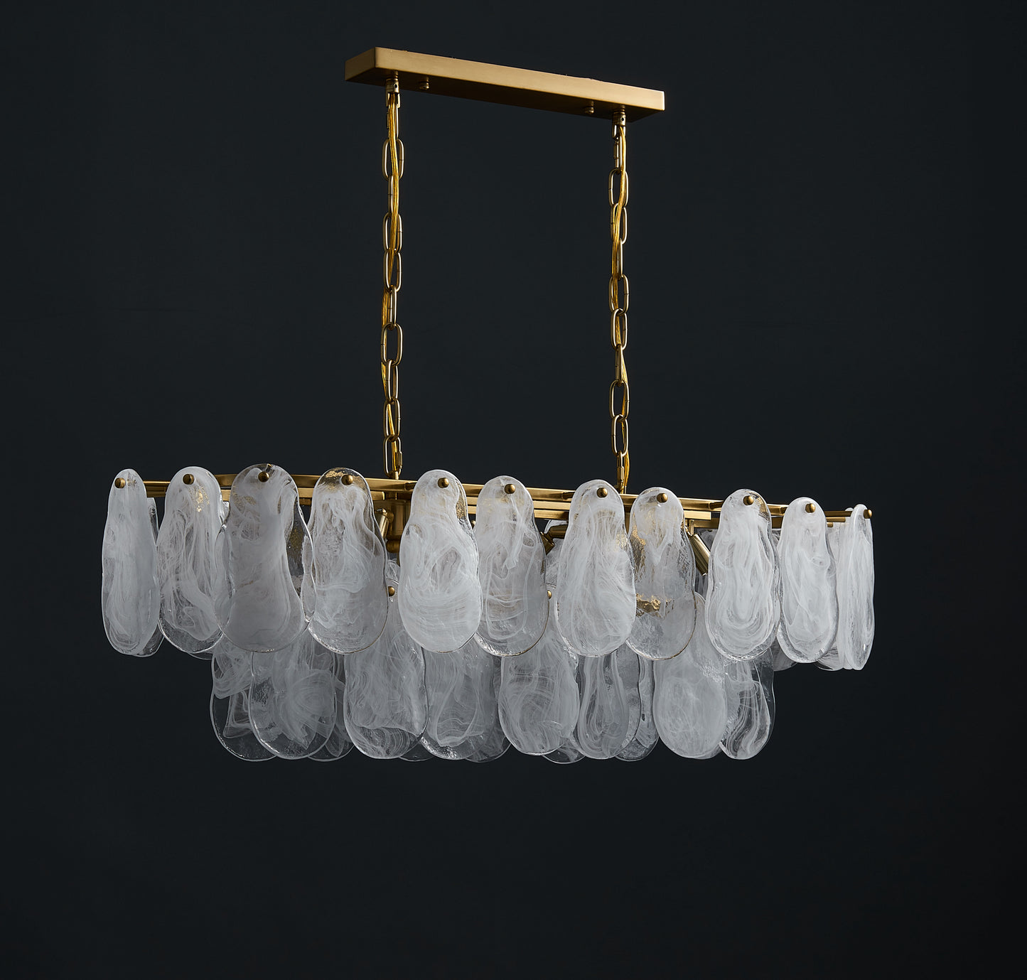 Nuvola 6-Light Oval Chandelier - Brushed Gold Finish, Opal Artistic Glass, Iron Frame, G9 Base