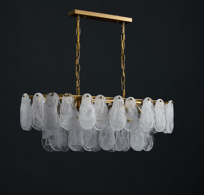 Nuvola 6-Light Oval Chandelier - Brushed Gold Finish, Opal Artistic Glass, Iron Frame, G9 Base