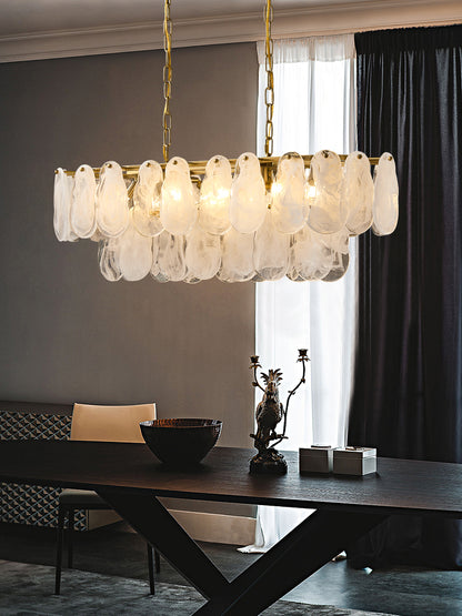 Nuvola 6-Light Oval Chandelier - Brushed Gold Finish, Opal Artistic Glass, Iron Frame, G9 Base