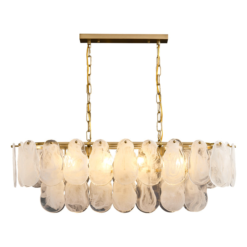 Nuvola 6-Light Oval Chandelier - Brushed Gold Finish, Opal Artistic Glass, Iron Frame, G9 Base