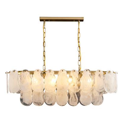 Nuvola 6-Light Oval Chandelier - Brushed Gold Finish, Opal Artistic Glass, Iron Frame, G9 Base