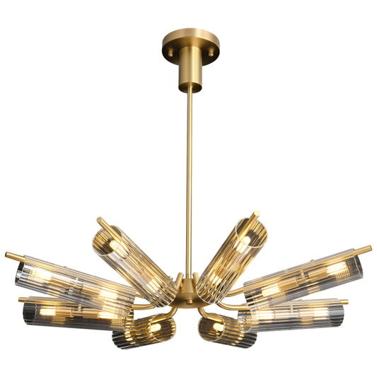 Venus 12-Light Chandelier - Brass Finish, Clear Artistic Glass, Iron Frame, G9 Base