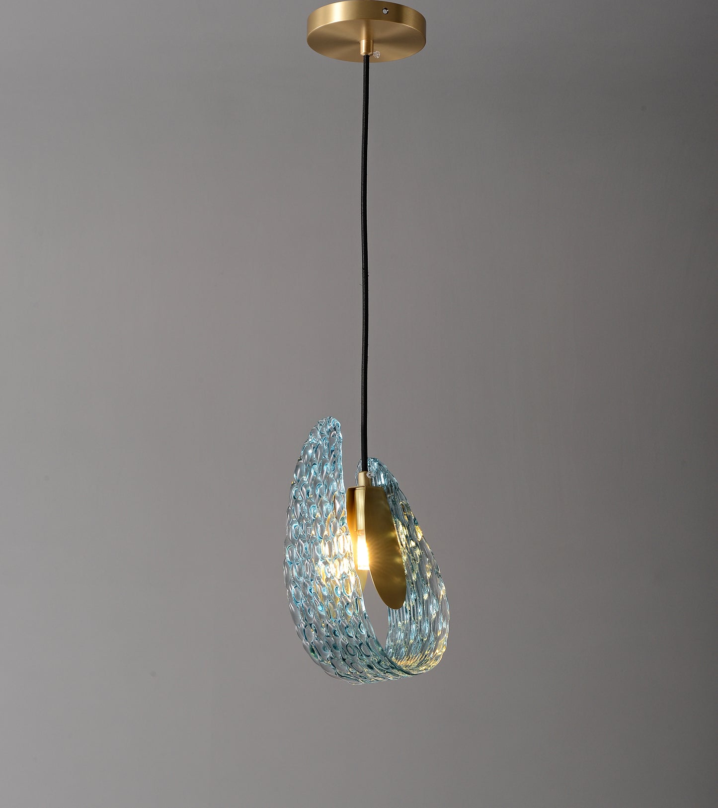 Aquaflow Single-Light Chandelier - Brass Finish, Aqua Glass, Brass Frame, G9 Base