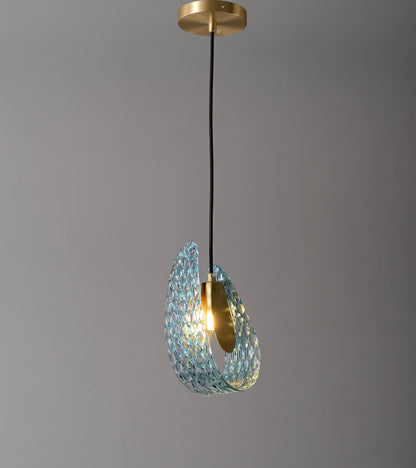 Aquaflow Single-Light Chandelier - Brass Finish, Aqua Glass, Brass Frame, G9 Base