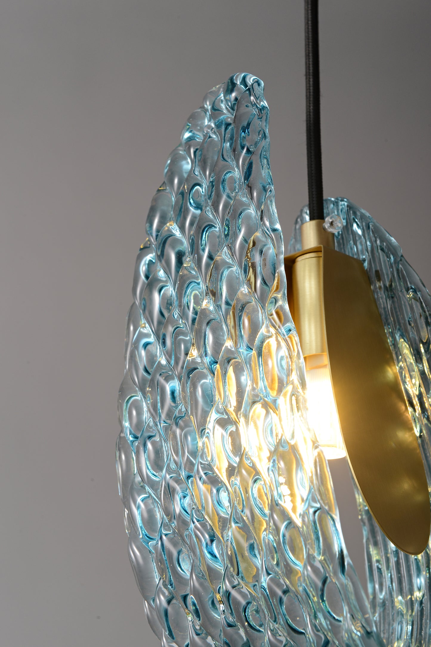 Aquaflow Single-Light Chandelier - Brass Finish, Aqua Glass, Brass Frame, G9 Base