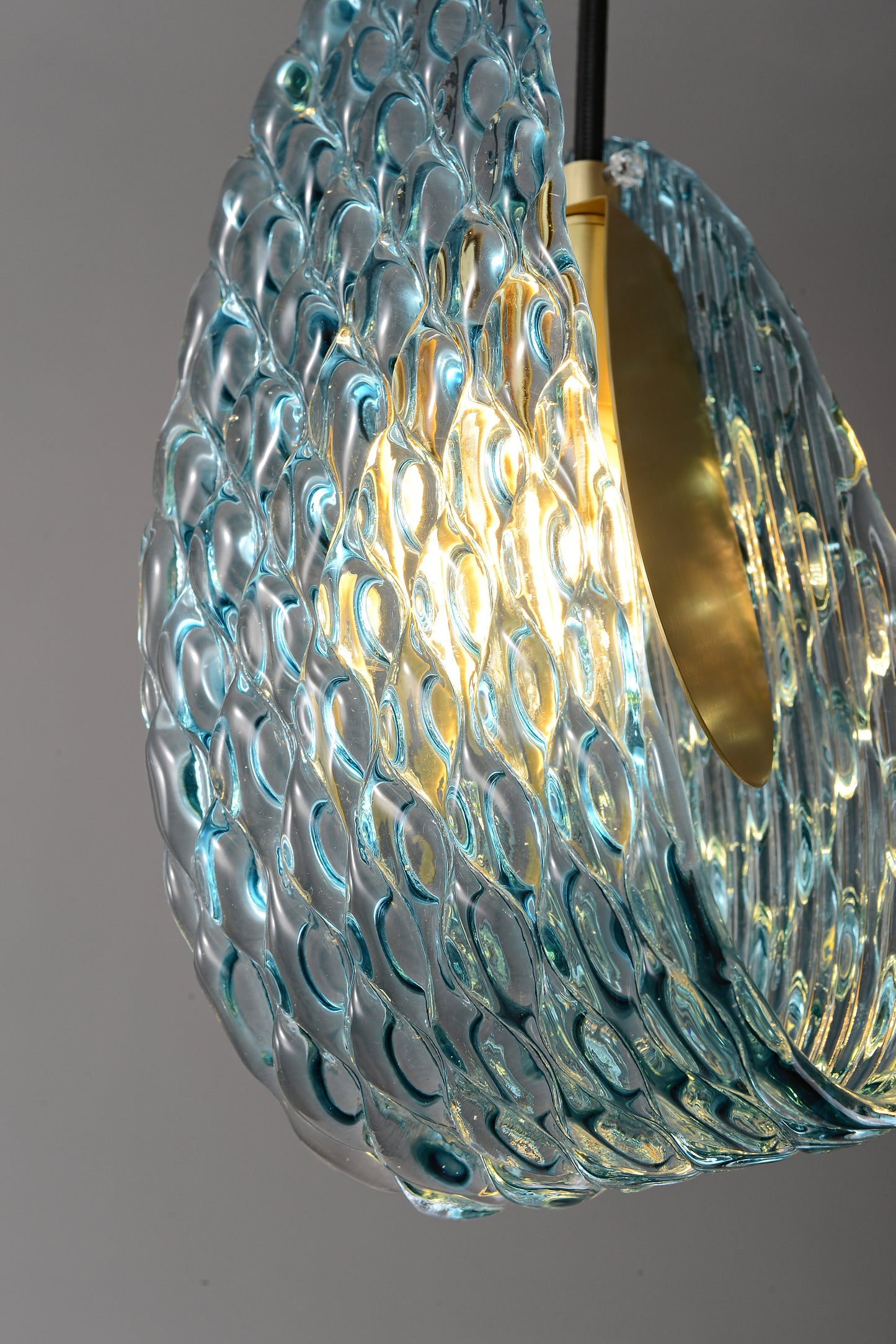 Aquaflow Single-Light Chandelier - Brass Finish, Aqua Glass, Brass Frame, G9 Base