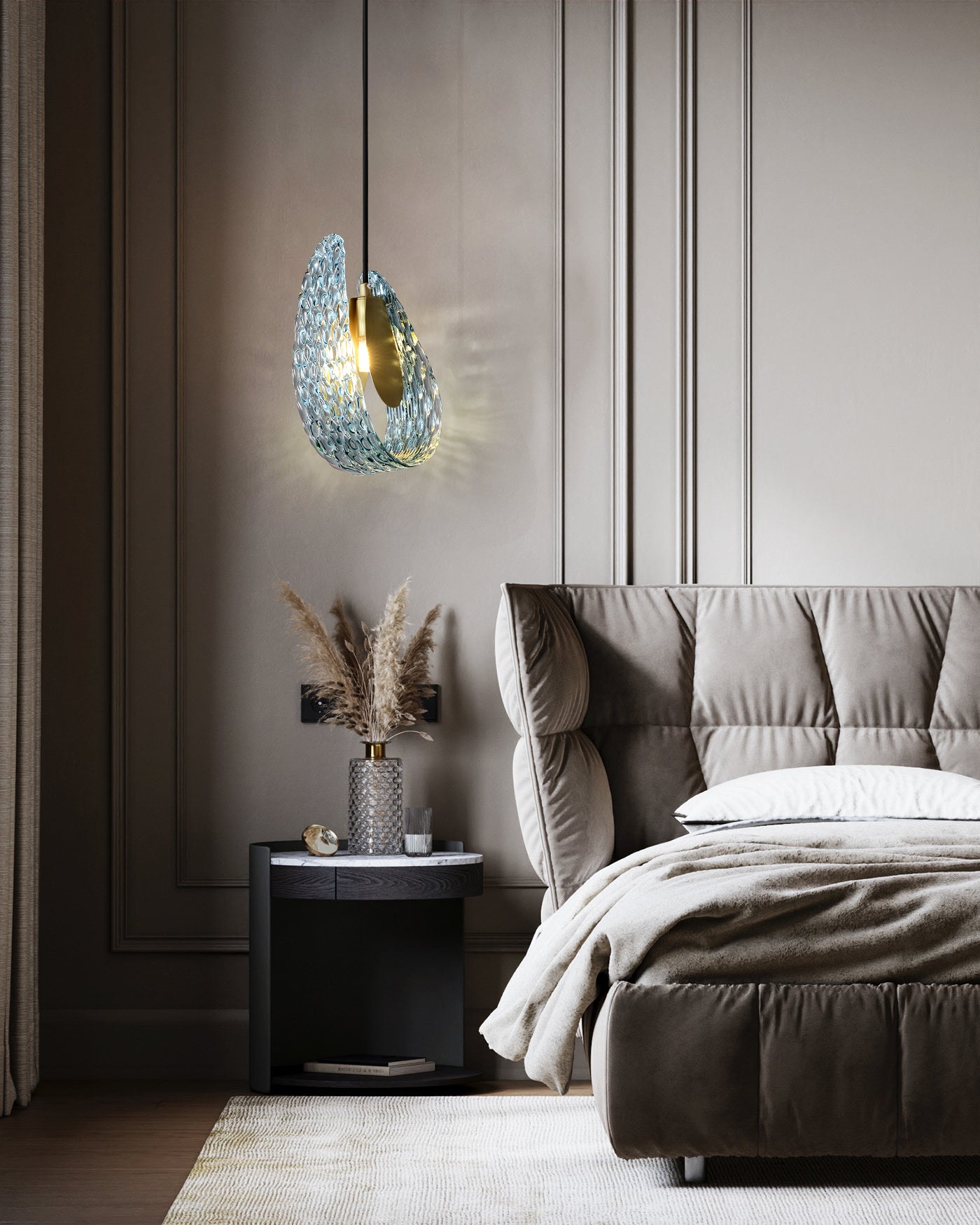 Aquaflow Single-Light Chandelier - Brass Finish, Aqua Glass, Brass Frame, G9 Base