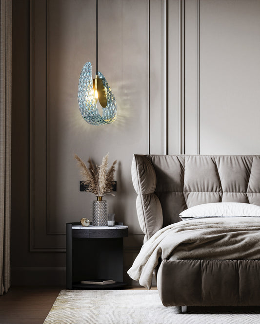 Aquaflow Single-Light Chandelier - Brass Finish, Aqua Glass, Brass Frame, G9 Base