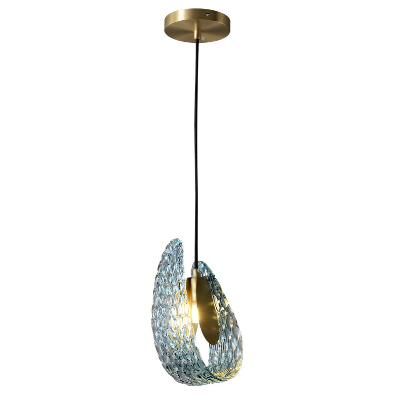 Aquaflow Single-Light Chandelier - Brass Finish, Aqua Glass, Brass Frame, G9 Base