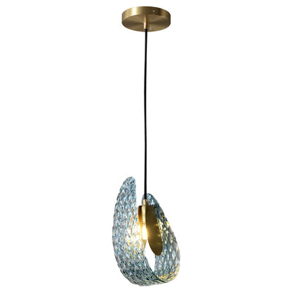 Aquaflow Single-Light Chandelier - Brass Finish, Aqua Glass, Brass Frame, G9 Base