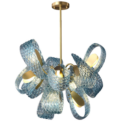 Aquaflow 12-Light Chandelier - Brass Finish, Aqua Glass, Brass Frame, G9 Base