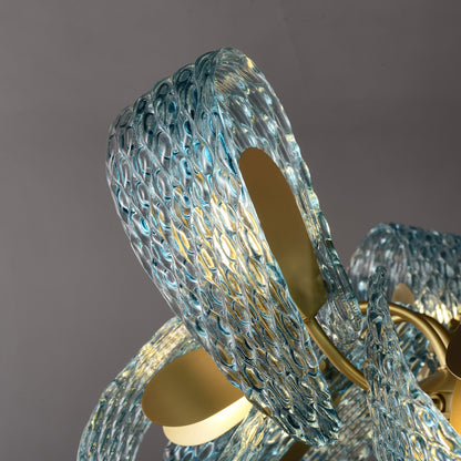 Aquaflow 12-Light Chandelier - Brass Finish, Aqua Glass, Brass Frame, G9 Base
