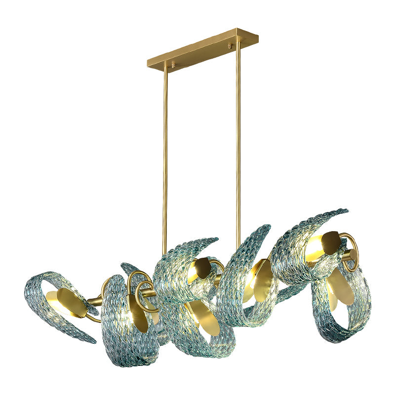 Aquaflow 8-Light Bar Pendant - Brass Finish, Aqua Glass, Brass Frame, G9 Base
