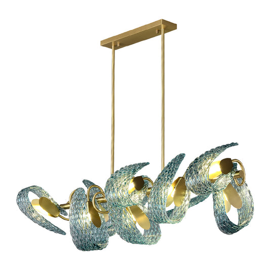 Aquaflow 8-Light Bar Pendant - Brass Finish, Aqua Glass, Brass Frame, G9 Base