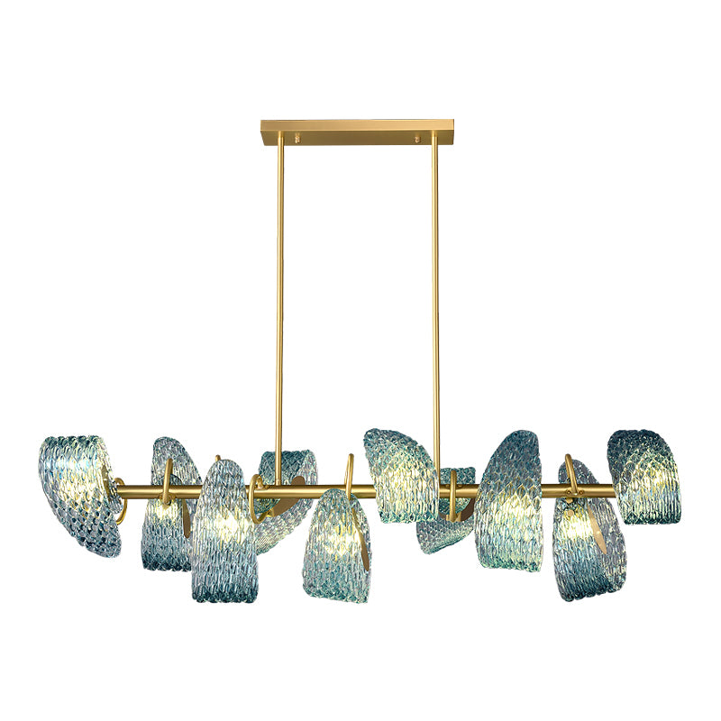Aquaflow 10-Light Bar Pendant - Brass Finish, Aqua Glass, Brass Frame, G9 Base