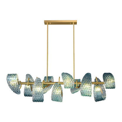Aquaflow 10-Light Bar Pendant - Brass Finish, Aqua Glass, Brass Frame, G9 Base