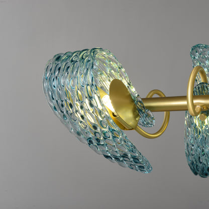 Aquaflow 10-Light Bar Pendant - Brass Finish, Aqua Glass, Brass Frame, G9 Base