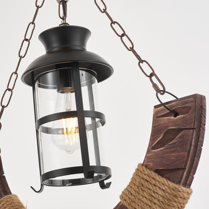 Yoke Single-Light Retro Wood Pendant - Black Finish, Natural Wood Accents, E27 Base