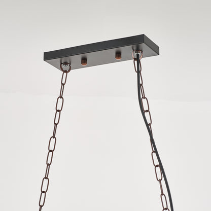 Jabaco 8-Light Retro Wood Pendant - Black Finish, Natural Wood Accents, E27 Base