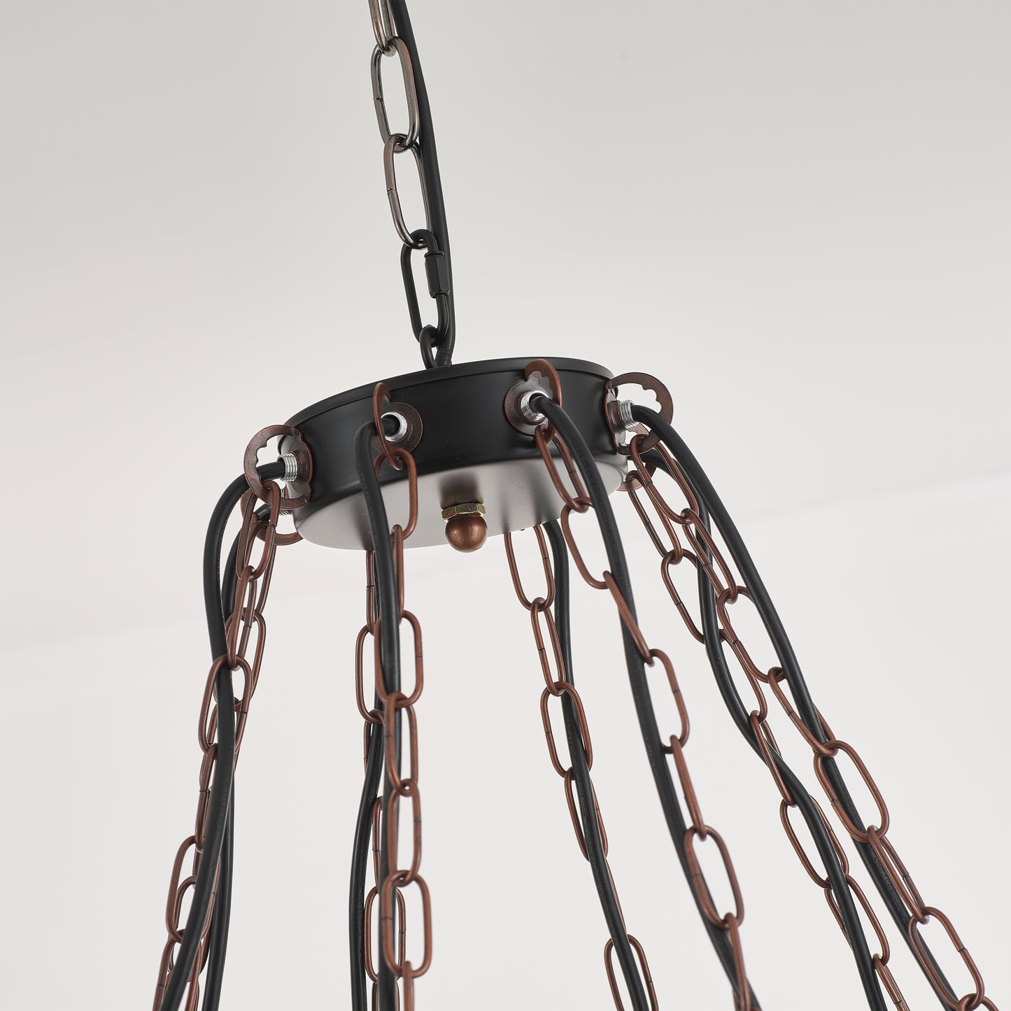 Gamboa 8-Light Retro Wood Pendant - Black Finish, Natural Wood Accents, E27 Base