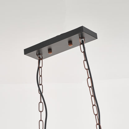 Vane 6-Light Retro Wood Pendant - Black Finish, Natural Wood Accents, E27 Base